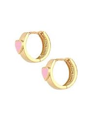 Children 14K Gold Huggie Hoop Earrings With Pink Enamel Heart