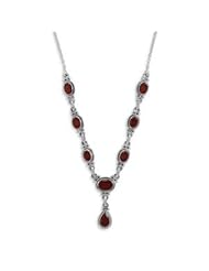 Oval Garnet Necklace with Tear Drop Sterling Silver Adjustable Length