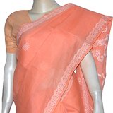 Spring Summer 09 Fashion - Indian Designer Sari Cotton Chikan Embroidery Orange (ochsari084)