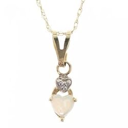 White Opal Heart Pendant Necklace Set in Yellow Gold 18 Inch