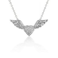 Bling Jewelry Sterling Silver Heart Angel Wing Pave CZ Necklace 16