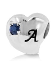 Sterling Silver Alphabet A Pandora Style Charm Bead with 2 pieces 3mm Dark Blue Natural Sapphire Gemstones on Both Sides, Fits Pandora , Chamilia, Jovana Bracelet