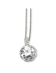 Cheryl M. Sterling Silver Large Single Stone Round CZ 18in Necklace