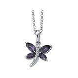 14K White Gold 6X3,5X2.5/.02 Ct Tw Amethyst And Diamond Necklace