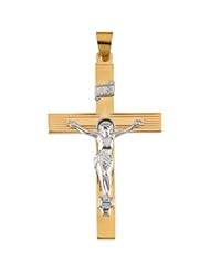 Clevereves 14K Yellow Gold White Gold 39.00X26.00 mm Two Tone Crucifix Pendant