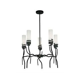 Lite Source LS-19005 Espiral 5-Lite Ceiling Lamp, Dark Bronze with Frosted Glass Shade