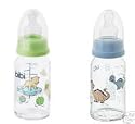 SET of TWO bibi glass bottles, 125ml, BPA FREE, one green one blue
