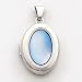 Sterling Silver Blue MOP (Mother of Pearl) 17mm 2-frame Oval Locket with 20 inch Sterling Silver Chain