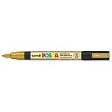 Brand New. uni Posca PC3M Marker Fine Tip Line Width 0.9-1.3mm Gold Ref 9002016 [Pack 12]