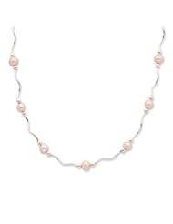 Sterling Silver 6-6.5mm Pink Freshwater Cultured Pearl 18 inches Necklace with Wave Spacers and Pearl Clasp
