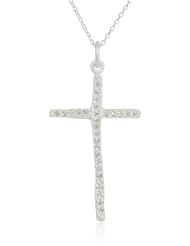 Sterling Silver Cubic Zirconia Cross Pendant Necklace, 17.5