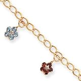 14k Dangle Flowers Diamond Gemstone Bracelet 7.25 Inch - Lobster Claw - JewelryWeb