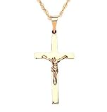 Solid yellow gold crucifix pendant and chain