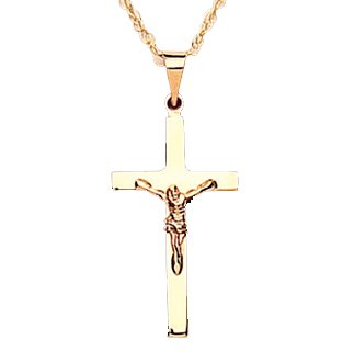 Solid yellow gold crucifix pendant and chain