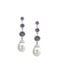 14K White Gold 8-8.5mm Freshwater Cultured Pearl and Amethyst Earrings