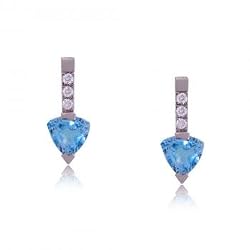 Trillion Blue Topaz and Diamond Drop Earrings in 14 Karat White Gold