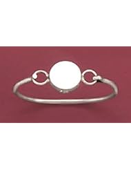 Sterling Silver Bangle, 2mm Child-Size Bracelet, 3/8 inch dia Round Engraveable Plate, 5-1/4 inch