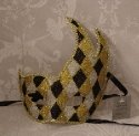 Gisela Graham Harlequin Curved Mascarade Mask in Black Silver and Gold Glitter Colours