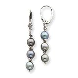14k White Gold Black Tri-Pearl Leverback Earrings