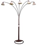 87 5 LIGHT MISSION ARC FLOOR LAMP IN BRONZE FINISH WITH HONEY SHADES