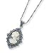 Sterling Silver Blue Crystal Cameo Pendant Chain - 16 Inch - Italian