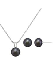 .925 Silver 8-9mm Black Freshwater Pearl Pendant & Earring Set