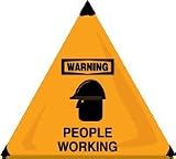 Handy Cone Floor Sign, 3 Sided Pyramid, 18 in Orange - WARNING PEOPLE WORKING