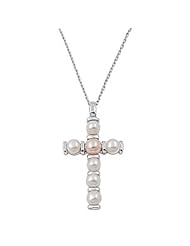 36MM .925 ITALIAN HOLY CROSS PENDANT W/ GENUINE PEARLS 16 +1" CHAIN NECKLACE