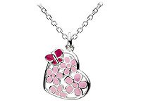 Girls Jewelry Silver Enameled Flower Butterfly Heart Locket Necklace 12 14 in