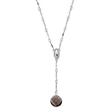 Sterling Silver Y-Necklace with Dapped Bar Chain & Smoky Quartz Pear Drop