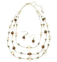 Gold Plated Multi-Strand Catseye Bead Necklace & Earring Set