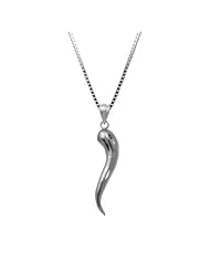 Sterling Silver Italian Horn Necklace Pendant with Box Chain