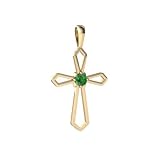 14K Yellow Gold Round Genuine Emerald Cross Pendant
