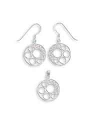 Filigree Circle Design Pendant and Earring Set Sterling Silver