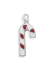 Sterling Silver Red and White Enamel Candy Cane Charm
