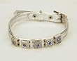 Caserta Italia Brillare Metallic Lamb Leather Dog Collar with Swarovski Crystal Ornaments (Silver, XXXSmall)