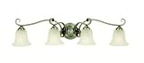 Murray Feiss VS10404-BS Four-Light Vista Collection Vanity Strip, Brushed Steel with White Alabaster Glass Shades