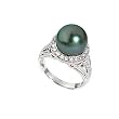 14k White Gold, Diamond & Tahitian Black Pearl Ring (0.22ctw)- Sizes 6-8