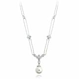 Sterling Silver simulated Pearl Simulated Diamond CZ Necklace