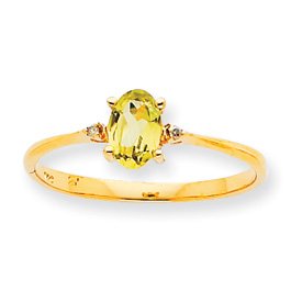 10k Genuine Diamond Peridot Birthstone Ring - Size 6 - JewelryWeb