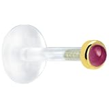 16 Gauge 1/4 Inches Solid 14KT Yellow Gold 2mm Genuine Rhodolite Garnet Bioplast Push in Labret