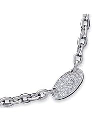 Sterling Silver Oval Link with CZ Necklace - 16 Inch