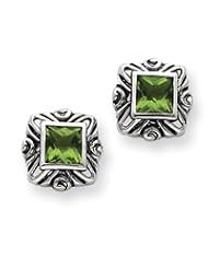 Sterling Silver Green CZ Square Earrings QE3106"