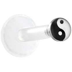 Clear Bioplast Black and White Yin Yang Logo Push In Labret