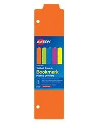 Avery-Dennison 24908 5 Tabbed Snap-In Bookmark Plastic Dividers, Assorted Solid Color, 3 x 11.5 in.