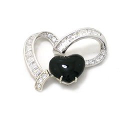 21mTL8 rB7L Natural Black Onyx & Swarovski Crystal Heart Designed Pendant with Rhodium Plated (come with 16 or 18 Italian Sterling Silver Chain)