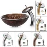 Kraus C-GV-610-19mm-10ORB Copper Forest Glass Vessel Sink and Waterfall Faucet, Oil Rubbed Bronze