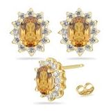 0.08 Ct Diamond and 9.34 Ct Citrine Earrings in 14K Yellow Gold