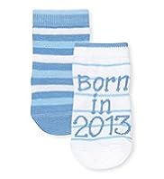 2 Pairs of Cotton Rich Born in 2013 Baby Socks