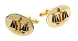 Yellow gold plated and enamel legal, lawyer or scales of justice cufflinks with presentation box. Made in the U.S.A